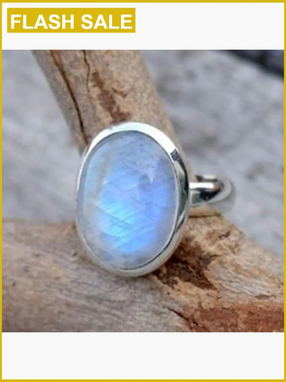 925 Sterling Silver Moonstone Ring Oval Rainbow Gemstone Solitaire Size 8.5